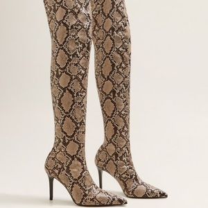 Mango Snakeskin Patterned Knee-High Boots
